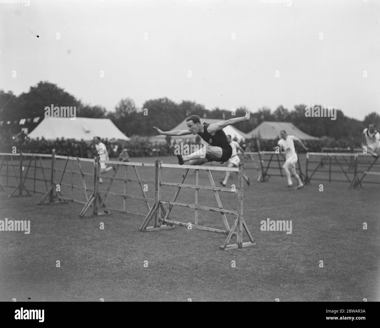 Army Athletics Championship at Aldershot Sergeant H Wilson ( New Zealand ) wins the final of the 180 yard hurdles championships 28 August 1919 Stock Photo