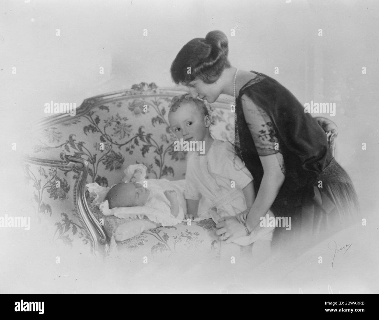 Princess Axel of Denmark A popular Scandinavian Princess with her two sons who are here photgraphed for the first time . The Princess is the eldest daughter of Prince Carl of Sweden and her Husband is the second son of Prince Waldemar of Denmark brother of Queen Alexandra . The marriage took place at Stockholm at the end of May 1919 13 May 1922 Stock Photo