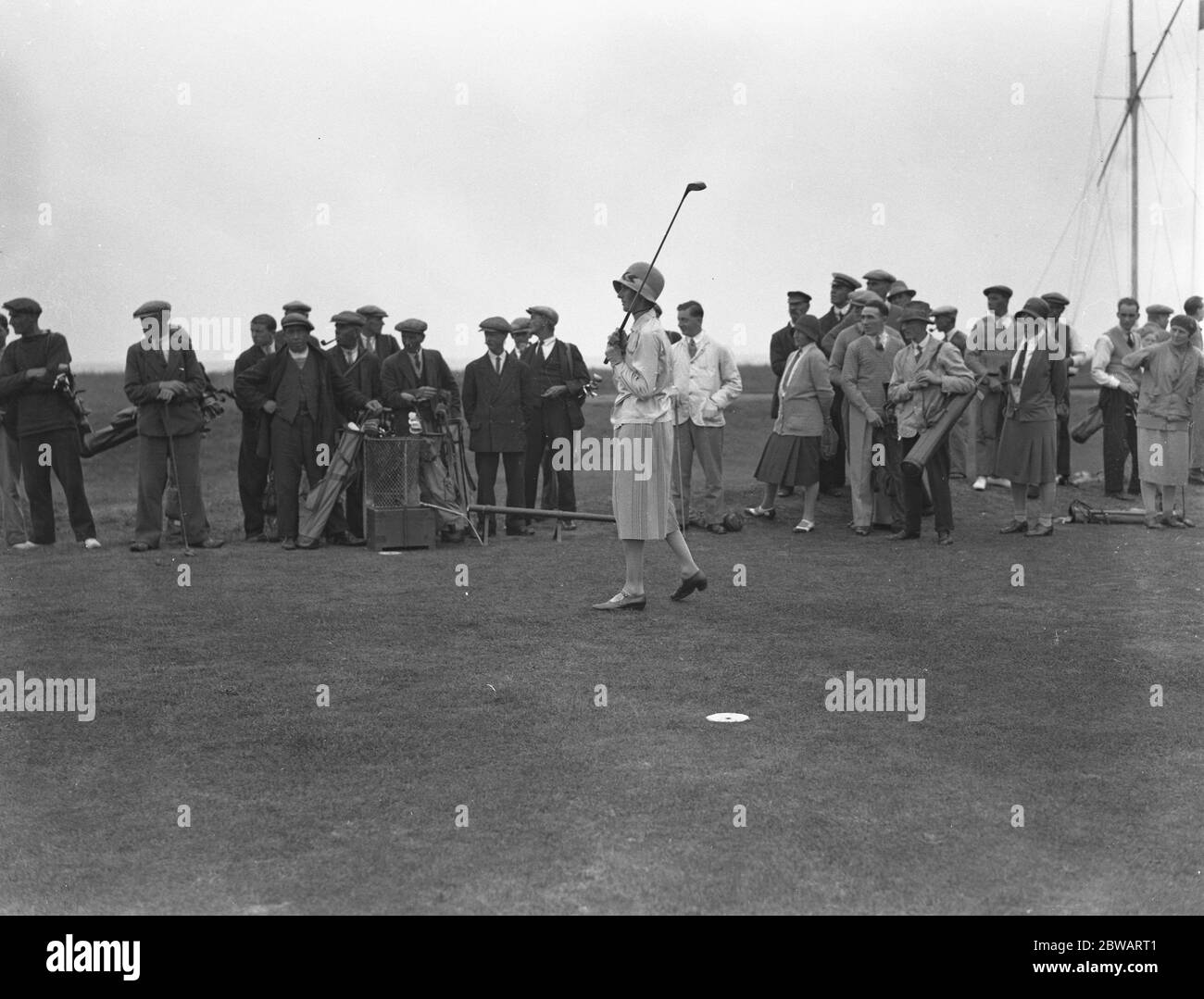 Titled Women versus Artisans golf match at Sandwich Golf Club , Kent . Mrs Meyrick Mallaby - Deeley on the course . 1930 Stock Photo