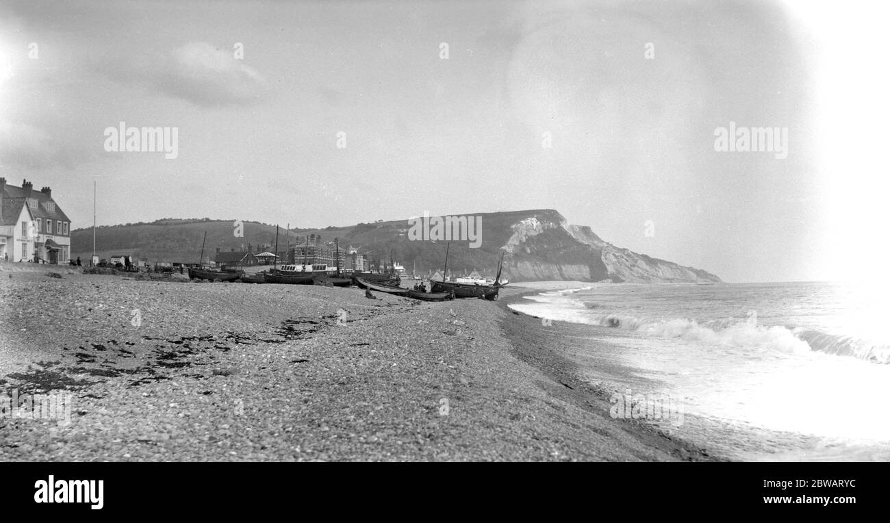 The beach with fishing boats at Seaton , Devon 1 September 1932 Stock Photo