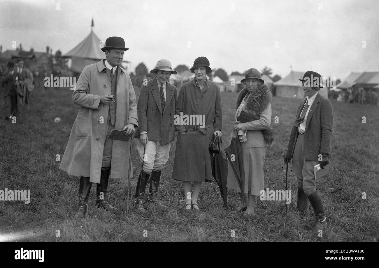 Rutland County Show at Oakham . Mr Hilton Green , ( Master of Foxhounds ) , Miss Anne Wilson , the Hon Mrs Duberley , Mrs Guy Fenwick , Miss Una Fenwick and Miss Malise Wilson . 28 August 1932 Stock Photo