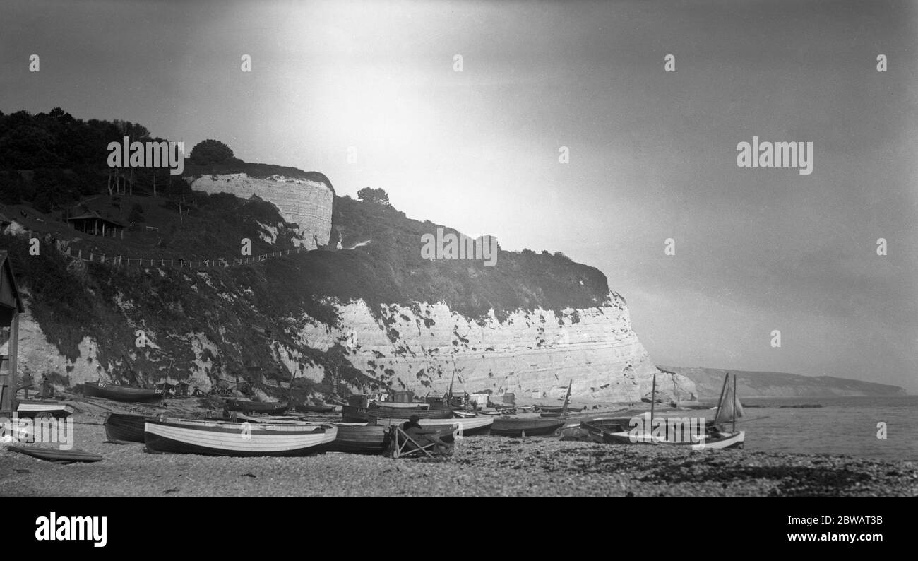 A view of the cliffs and beach at Beer in Devon . 1 September 1932 Stock Photo