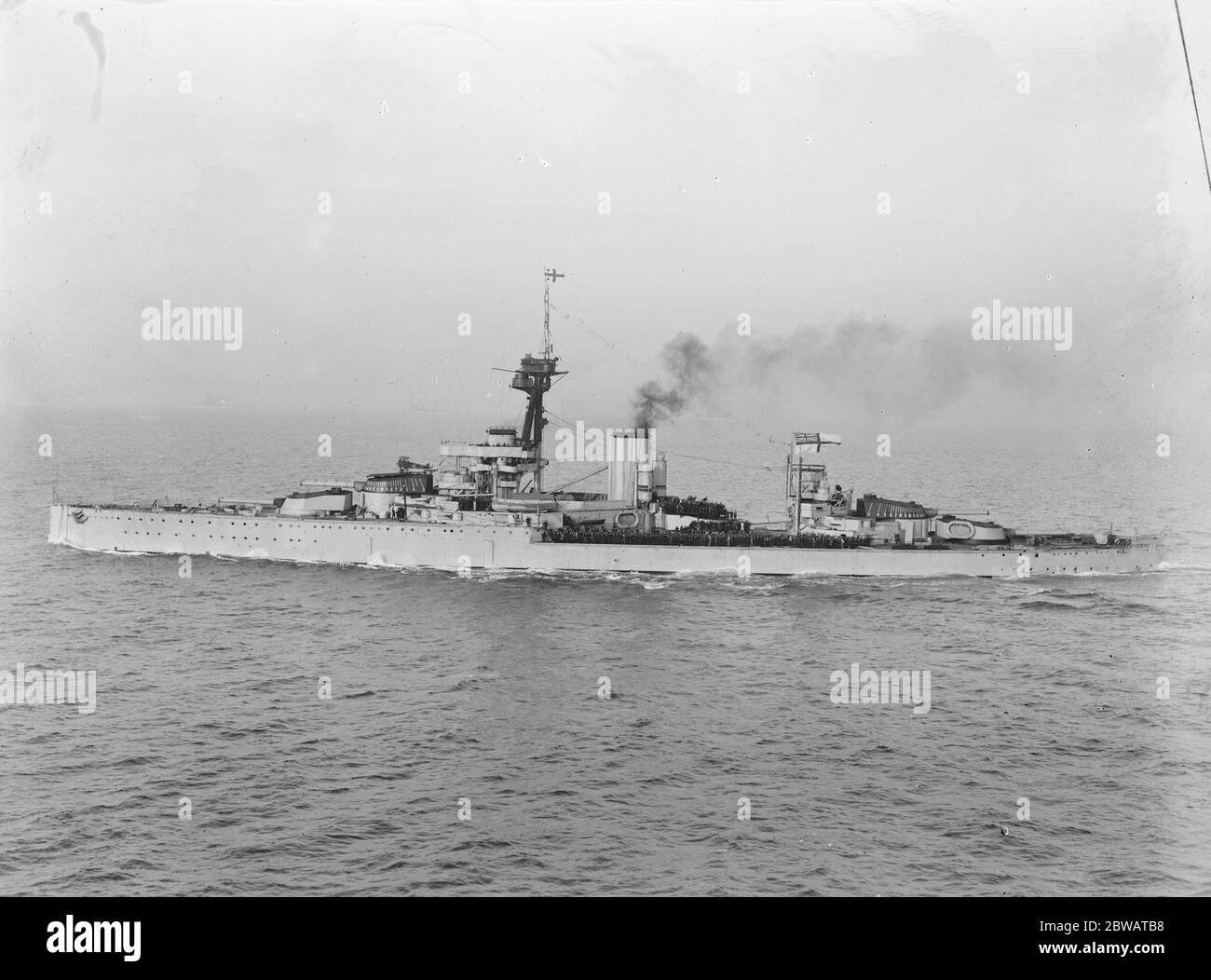 HMS Orion was the last of the four ships of the King George V-class battleships to be laid down . She was decommisioned as part of the Washington Naval Treaty Stock Photo