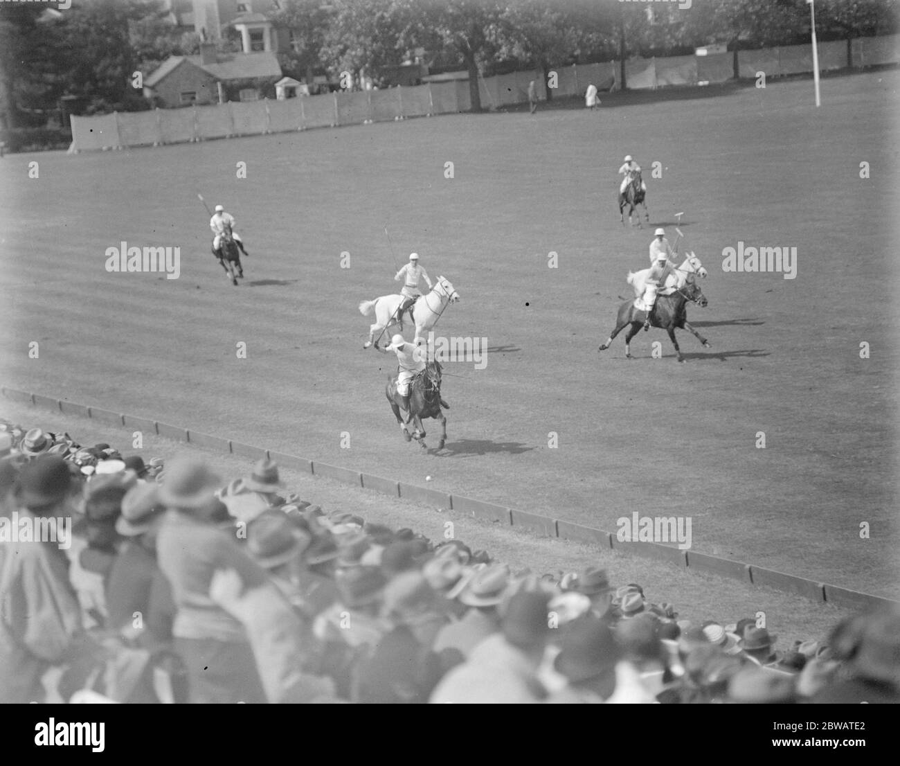 International Polo trial at Hurlingham America versus Hurlingham Lord Dalmeny driving the ball up the field 28 May 1921 Stock Photo