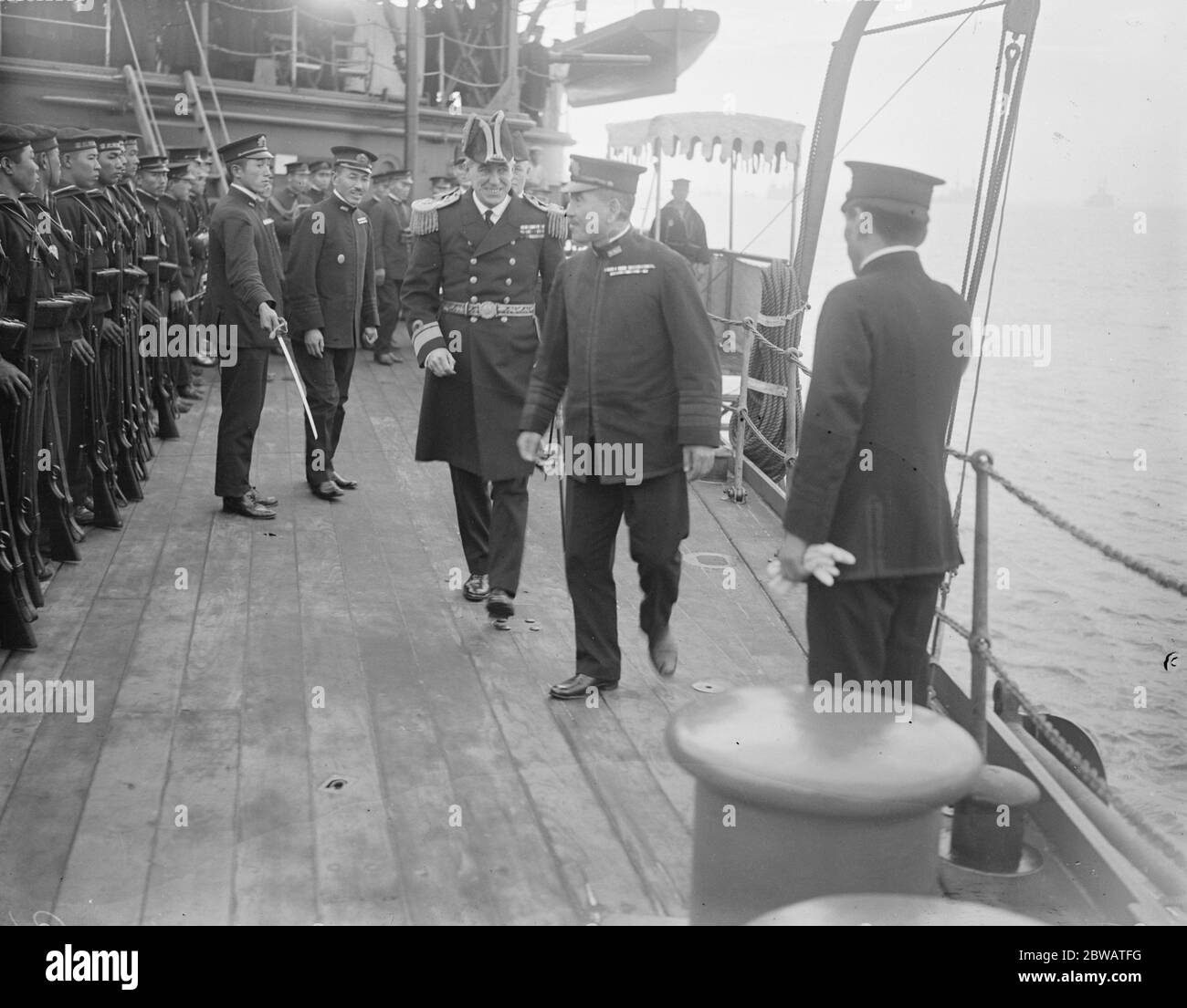Japanese Naval Visit To England The Japanese training squadron consisting of the two cruisers ' Yakumo ' and ' Idzumo ' at Sheerness Rear Admiral Alderson making an inspection on board the ' Idzumo ' 29 November 1921 Stock Photo