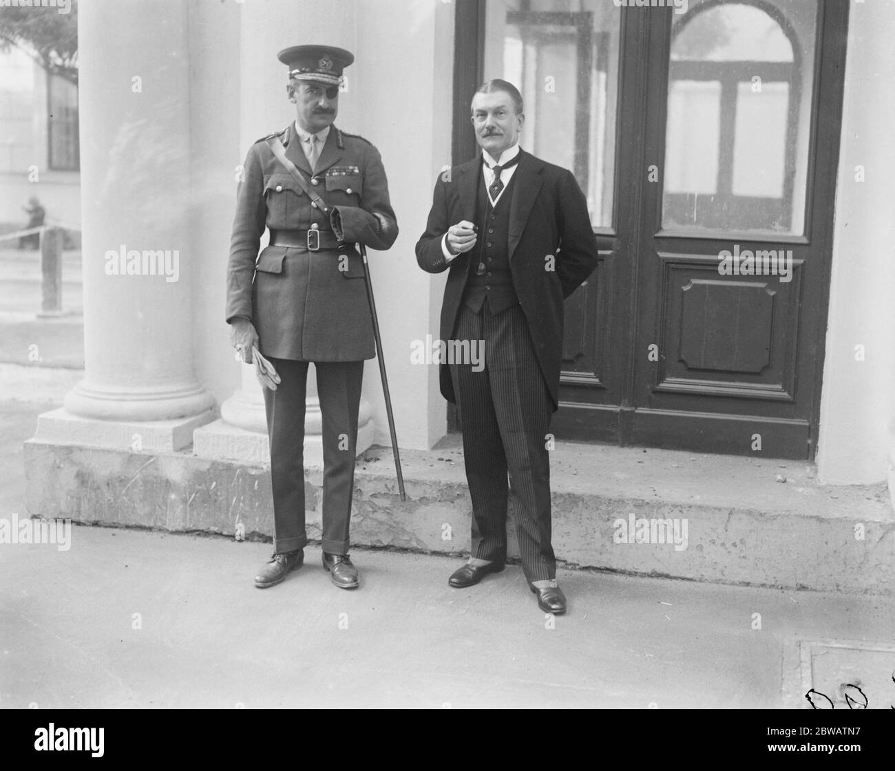 Mr W G Max Muller , CB , MVO , British Minister at Warsaw , ( on right ) photographed outside the Legation with Brig Gen Carton de Wiart , VC , Military Attache to the Legation . 25 October 1921 Stock Photo