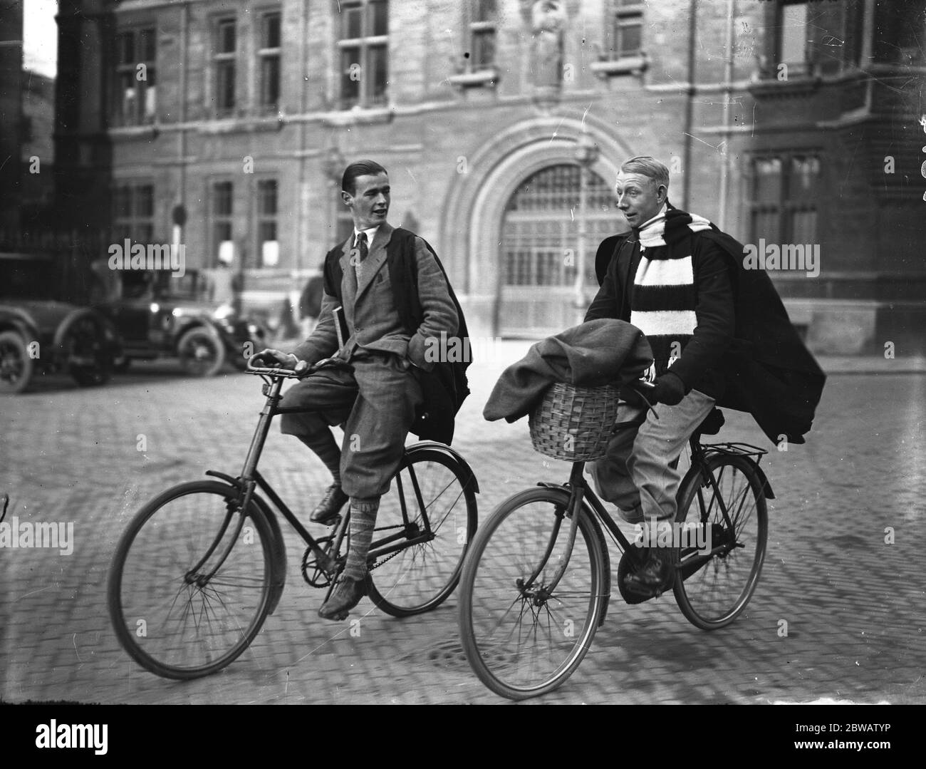 At Cambridge University - typical undergraduates on their bicycles . 3rd January 1925 Stock Photo