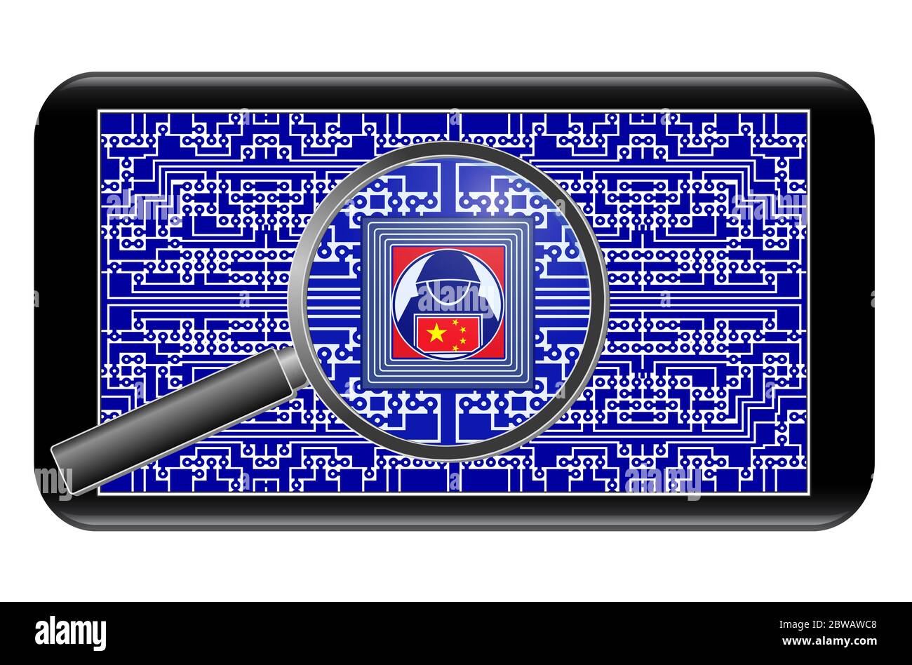 China using spyware in cellphones for espionage Stock Photo