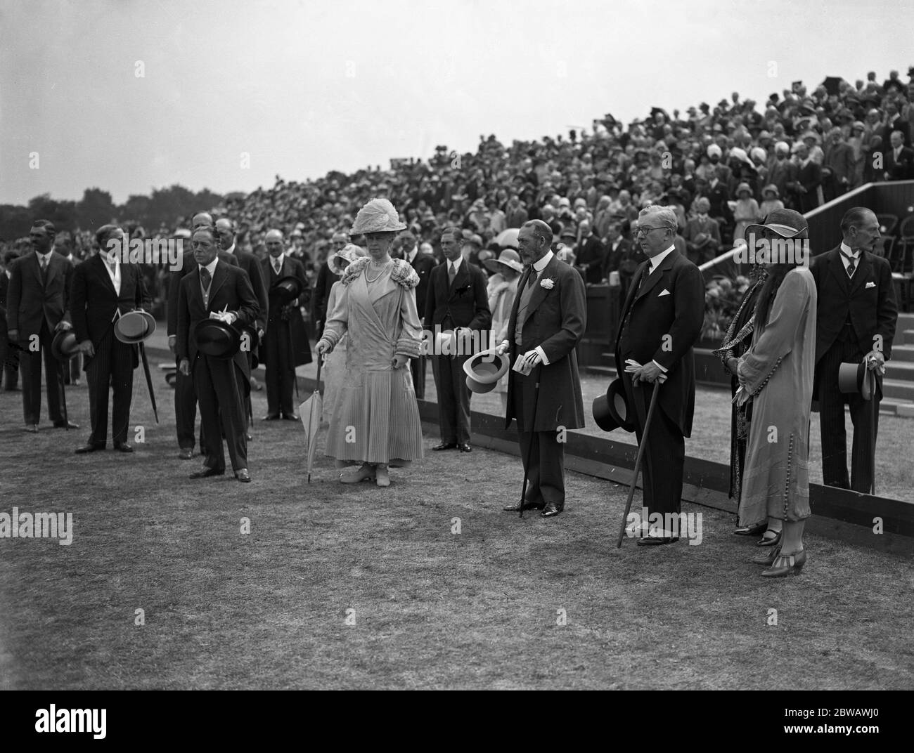 International Polo match at the Hurlingham Club , London - the British Army versus America The arrival of the Queen , King and the American Ambassador ( Mr Houghton ) , and his daughter Miss Houghton . 1925 Stock Photo