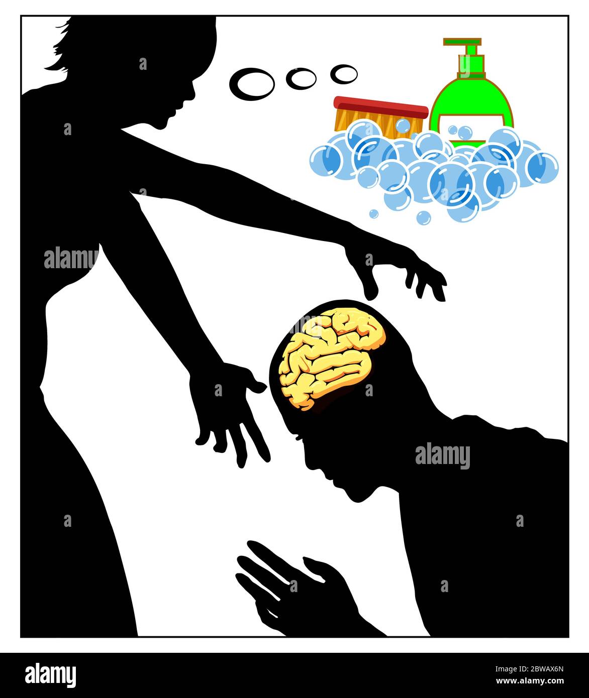 Caricature of mind control in abusive relationship between two people. Stock Photo