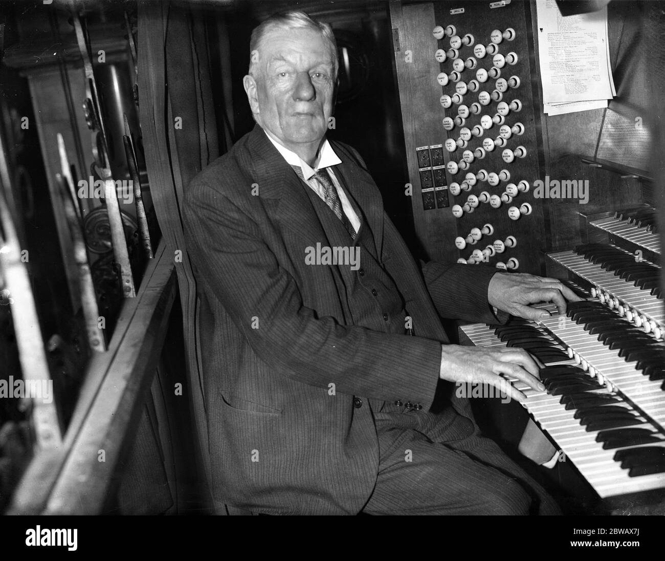 Mr Frederick G Shuttleworth , who has for 50 years been organist at St Mary Abbot 's Church , Kensington , London . 27 February 1936 Stock Photo