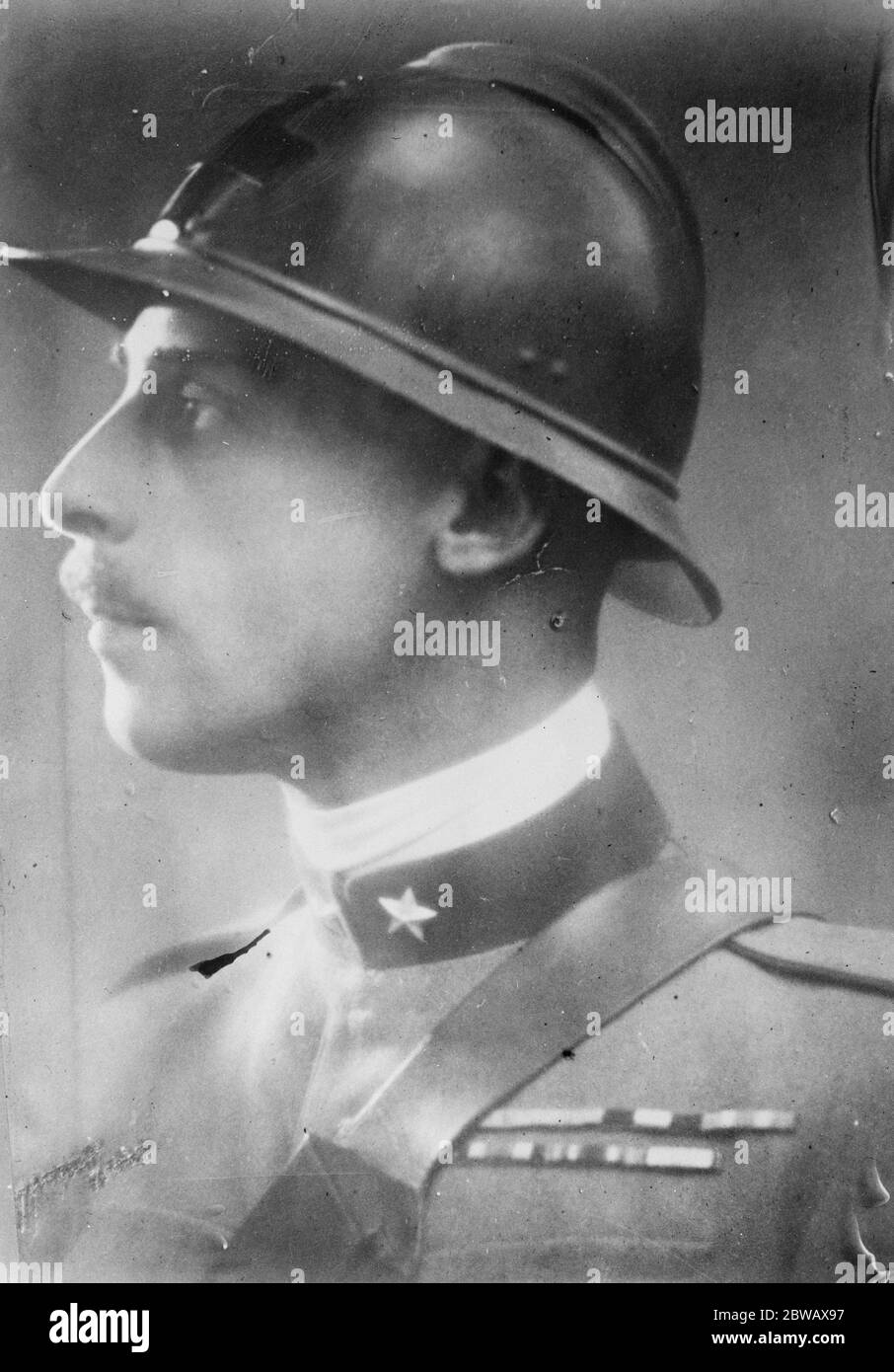 Princess Yolanda of Italy 's Fiance Count Giorgio Carlo Calvi of Bergolo in a steel helmet 10 February 1923 Stock Photo