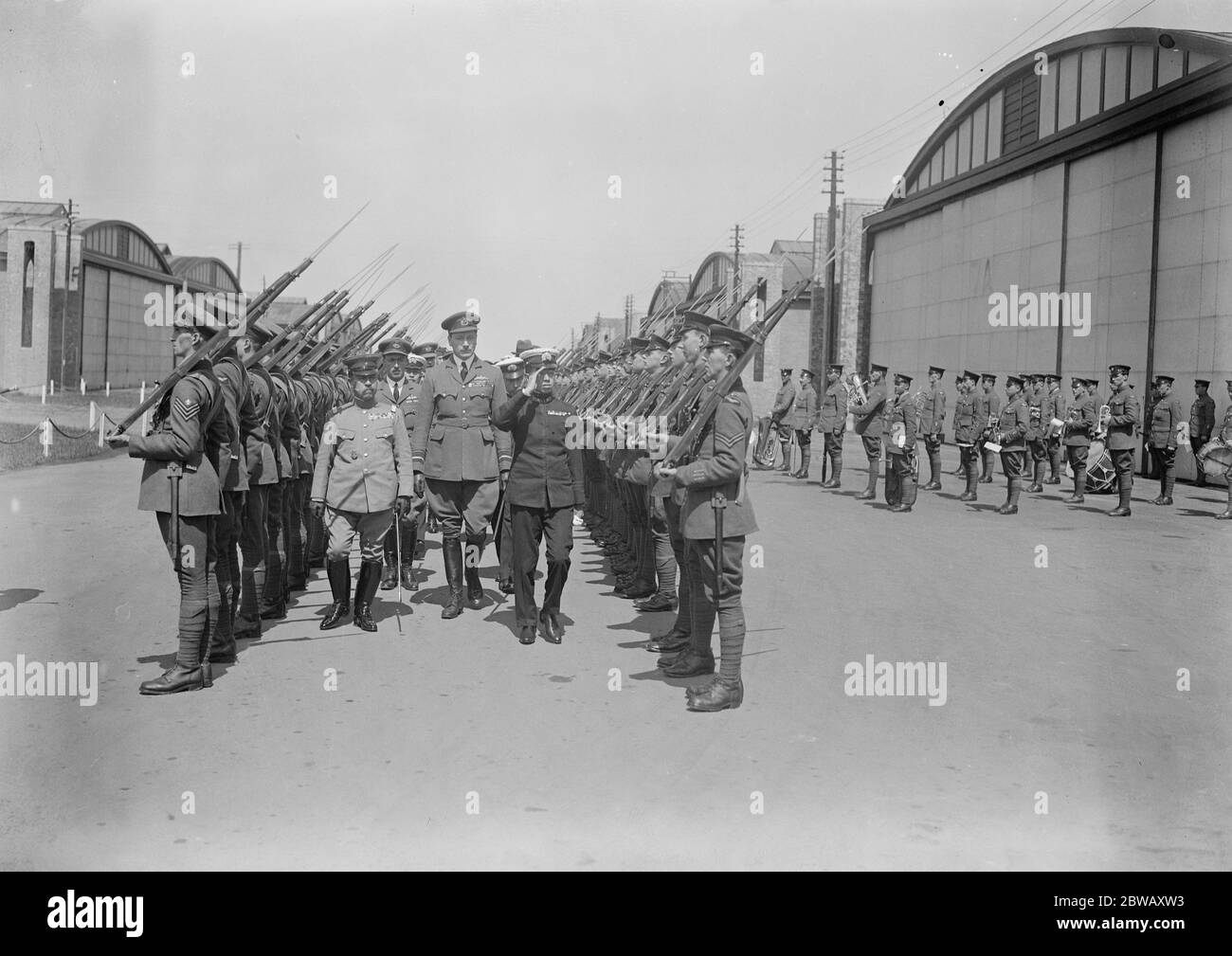 Crown Prince of Japan watches British Airmen at Work Crown Prince of Japan visited Kenley Aerodrome on Whit Monday and witnessed a flying display , as well as being honoured to inspect the Guard of Honour 16 May 1921 Stock Photo