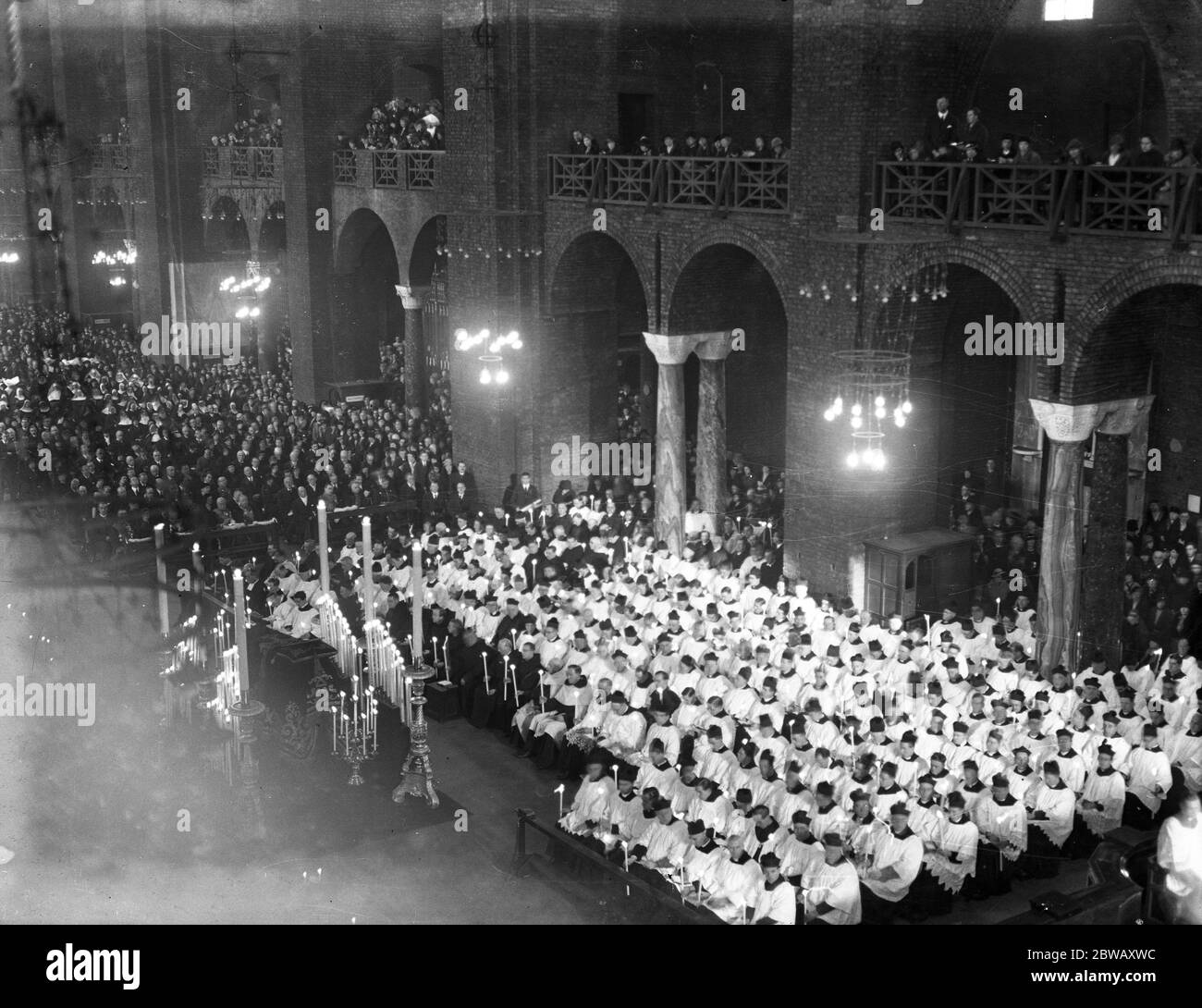 The funeral of Cardinal Bourne . The impressive scene inside the cathedral and the cortege leavig for St Edmund 's college , Ware . 4 January 1935 Stock Photo