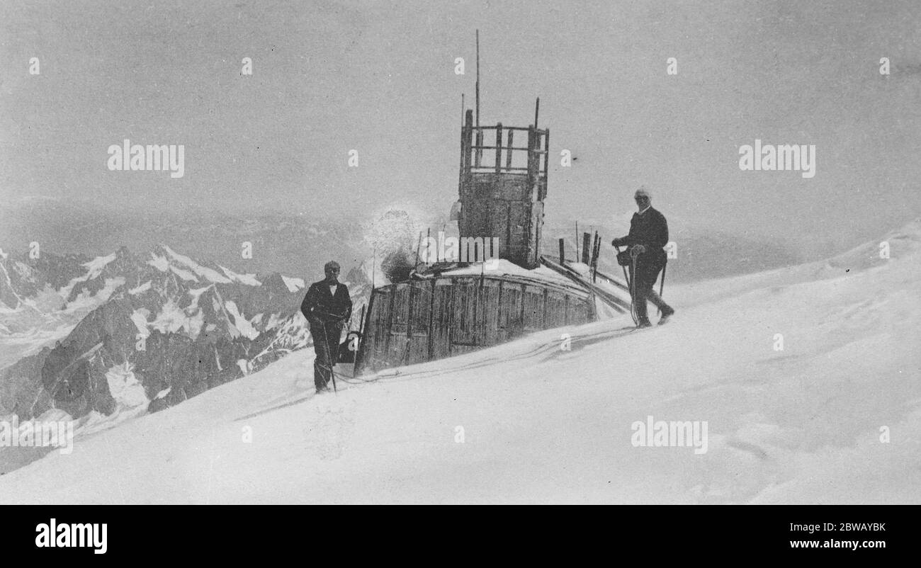 Mont Blanc from Chamonix , . The Janssen observatory on the summit November 1920 Stock Photo