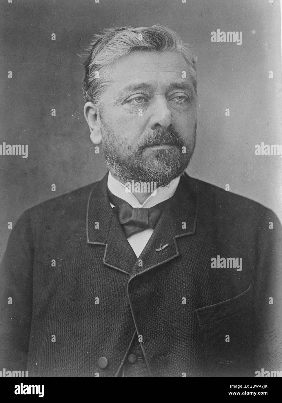 France 's most famous engineer ill . Alexandre Gustave Eiffel , builder of the Eiffel Tower and of the framework for the colossal Statue of Liberty in New York Harbour , who is suffering from influenza . He celebrated his 90th birthday on December 15th but has never been photographed since this hitherto unpublished portrait was taken . 9 January 1923 Stock Photo