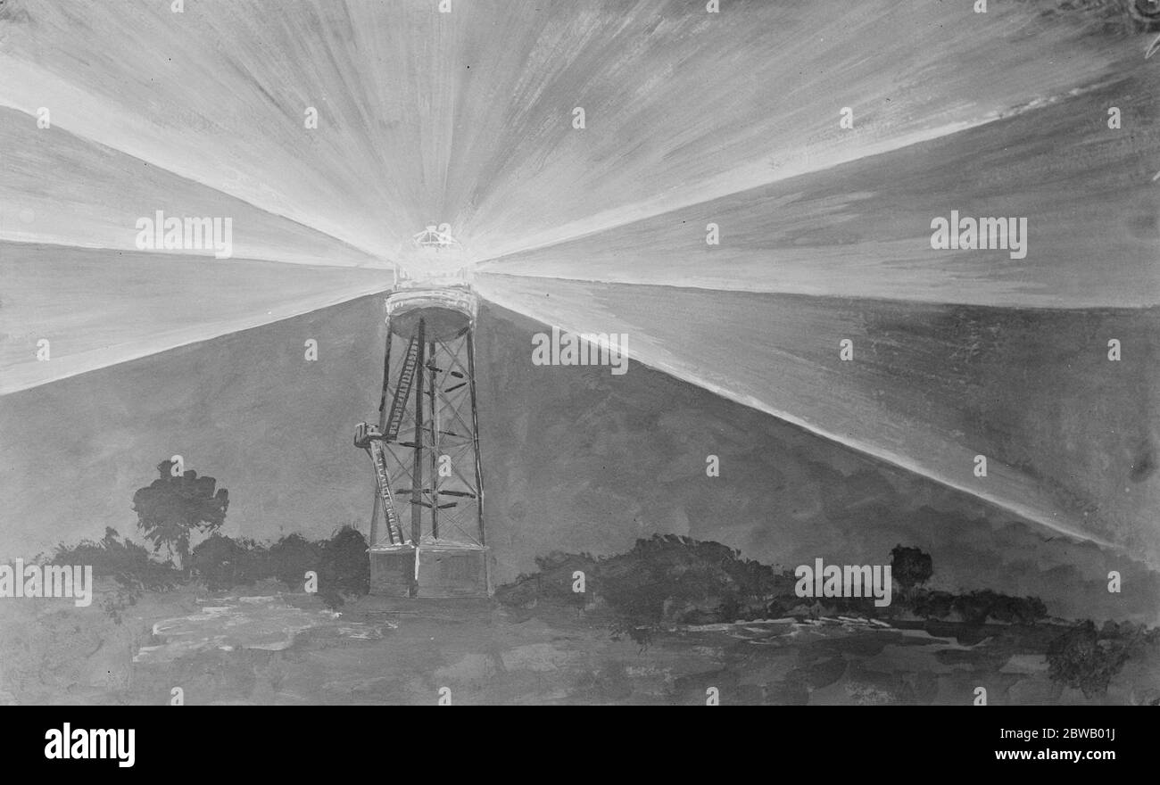 Aerial Lighthouse from original drawing by Mr A G Watson , the gas accumulator Co , Brentford single flashing light station , Tatsfield Hill 25 May 1922 Stock Photo
