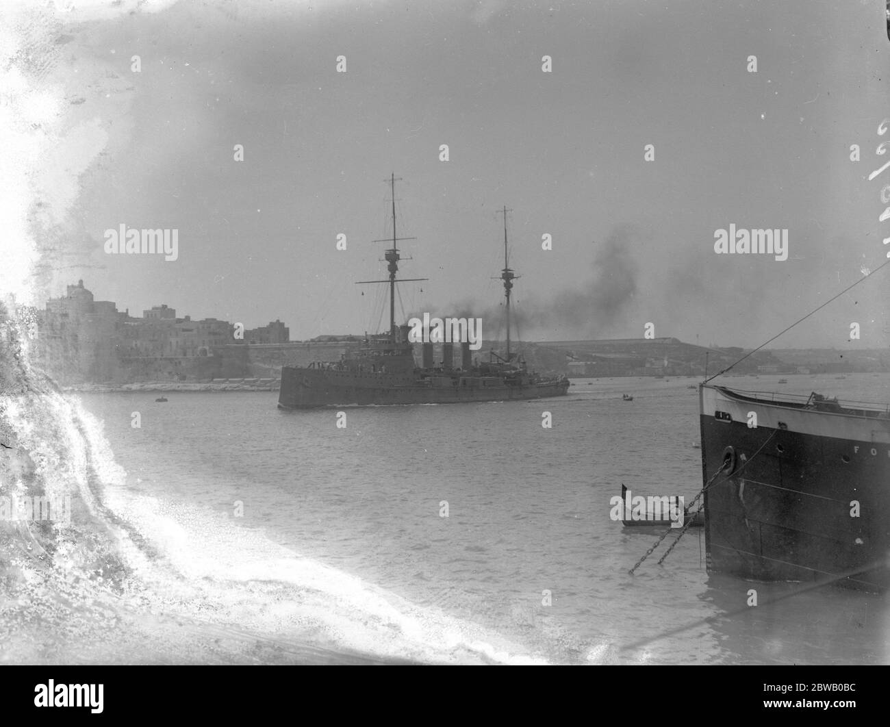 HMS Defence in Valletta Harbour , Malta . Stock Photo