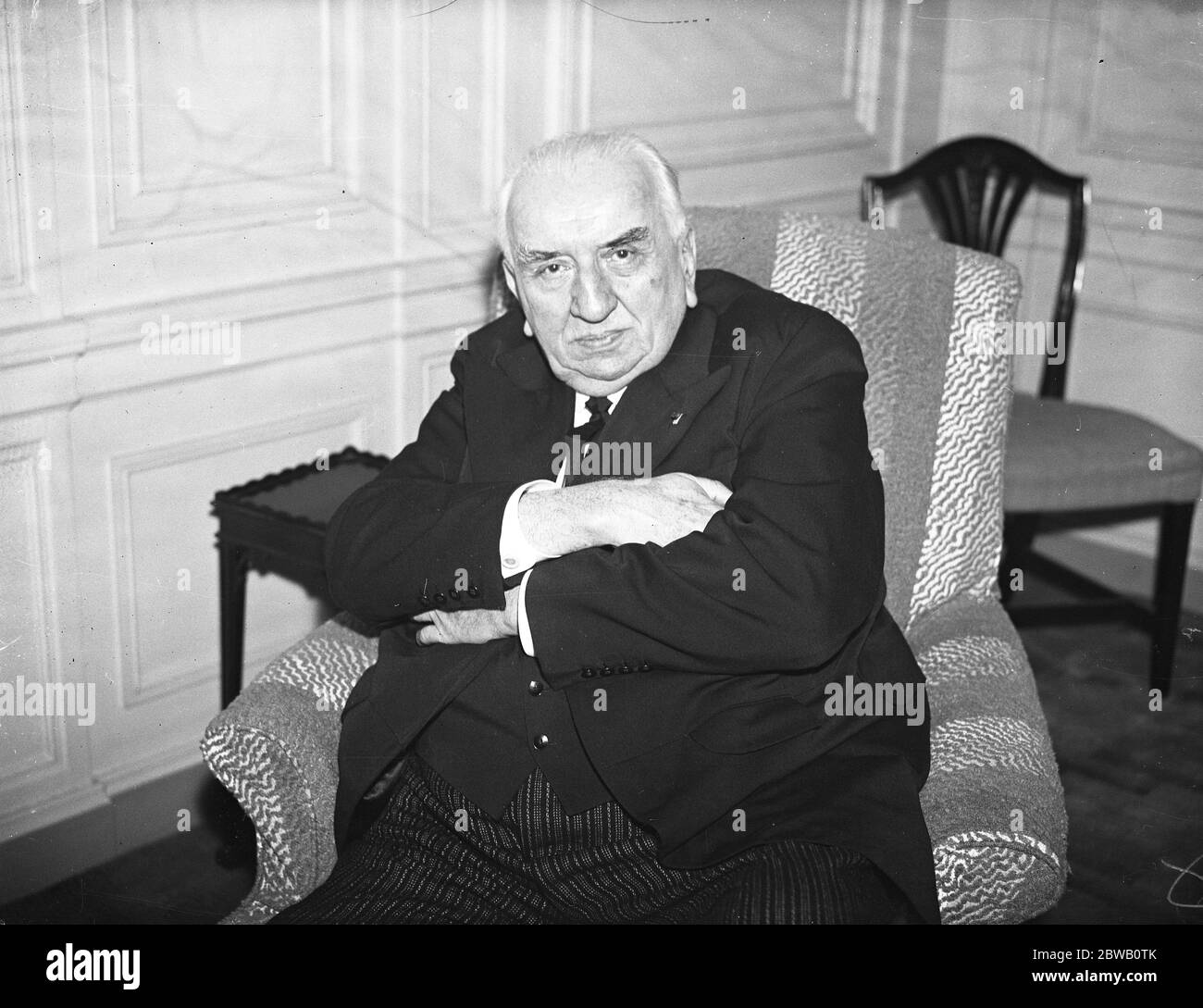 Pictured at the Savoy Hotel , M Louis Lumiere , the famous French film pioneer , who was guest of honour at a series of celebrations to commemorate original showing of his pictures at the Regent Street Polytechnic in 1896 . 19 February 1936 Stock Photo