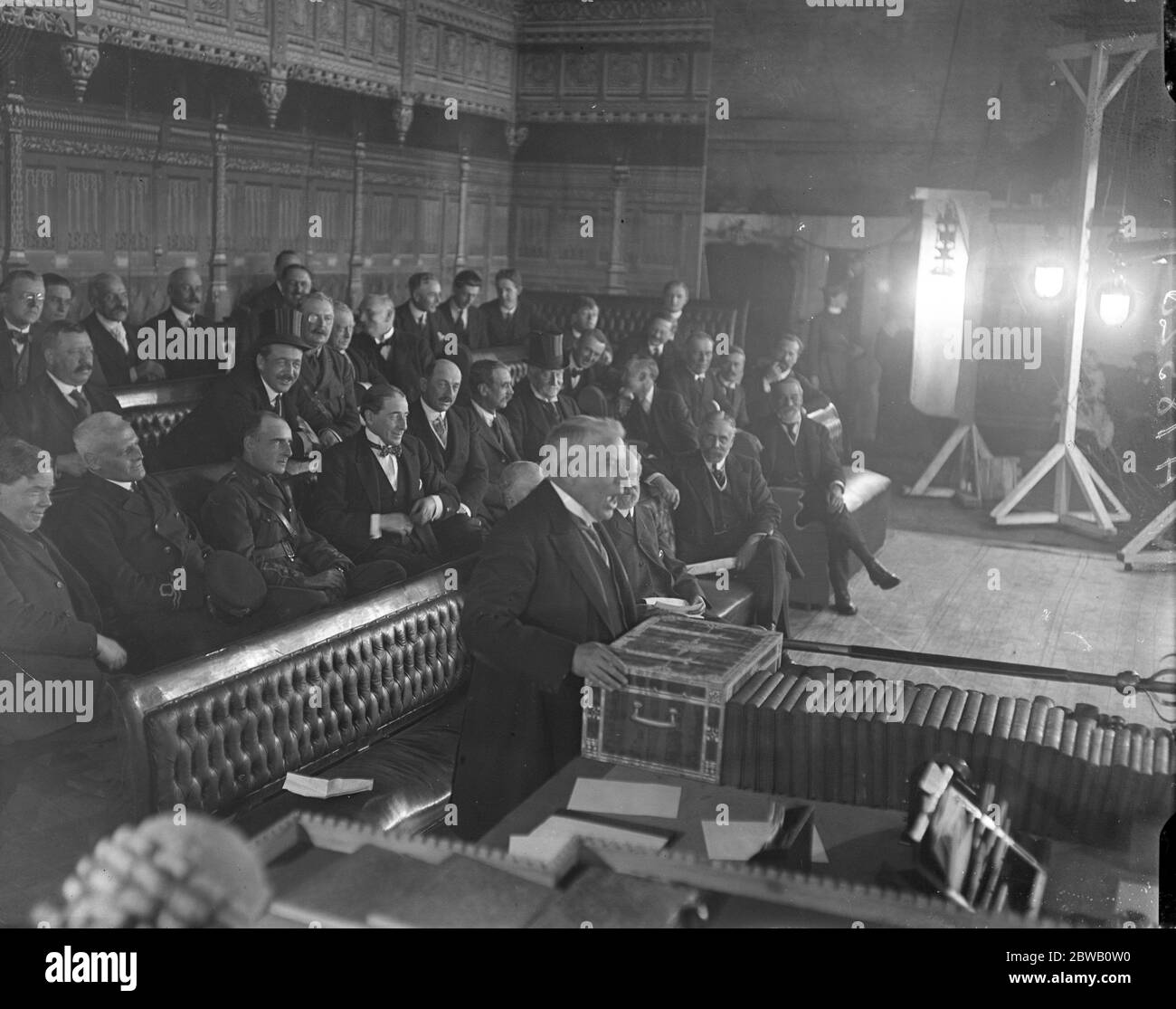 MP s filmed for the Navy League film entitled , ' It Is For England ' . M P s have a special sitting for the film . The proceeds will be handed over to Naval charities . At the dispatch box , House of Commons . 26 October 1916 Stock Photo