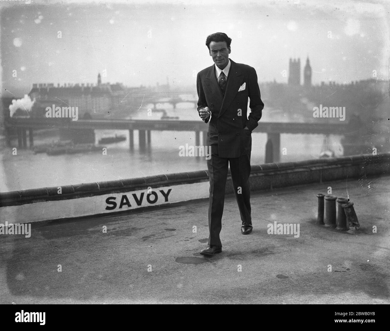 Nils Asther , the Swedish film star , photographed on the roof of the Savoy Hotel , London . 27th March 1935 Stock Photo