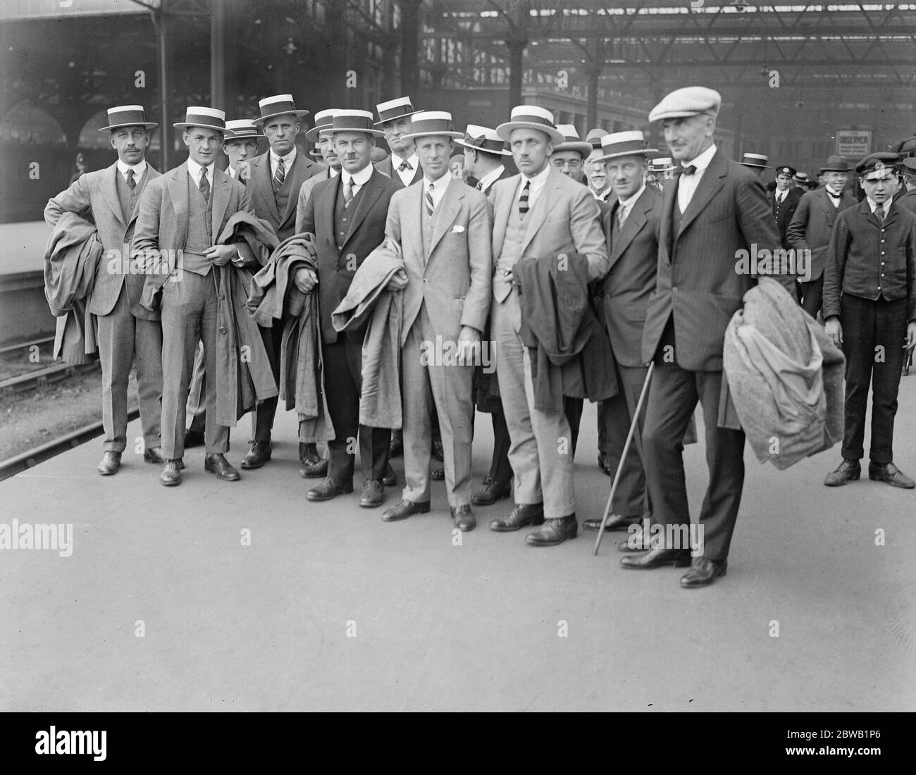 Canadian cricketers arrive at Waterloo Station A team of Canadian cricketers under the captaincy of Mr Norman Seagram President of the Toronto Cricket Club , arrived in London on Thursday . They will play at the Oval and also at Lords where they will meet the MCC and also a team selected from the House of Lords and House of Commons . 27 July 1922 Stock Photo