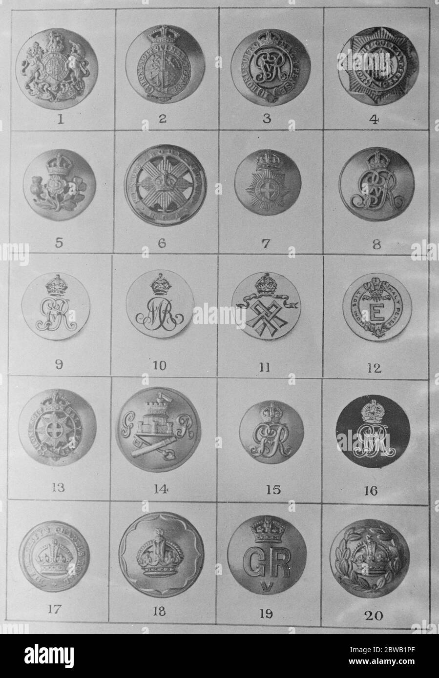 Mr Trendell 's illustration , buttons , plate I . 2 May 1921 Illustration from Mr H Tendell 's new book  Dress and Insignia Worn at Court  . Stock Photo