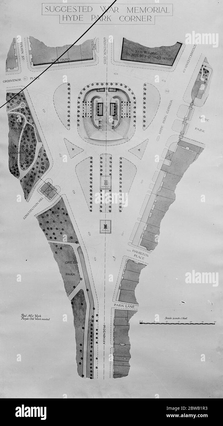 Proposed National war memorial for Hyde Park corner . 14 July 1920 Stock Photo