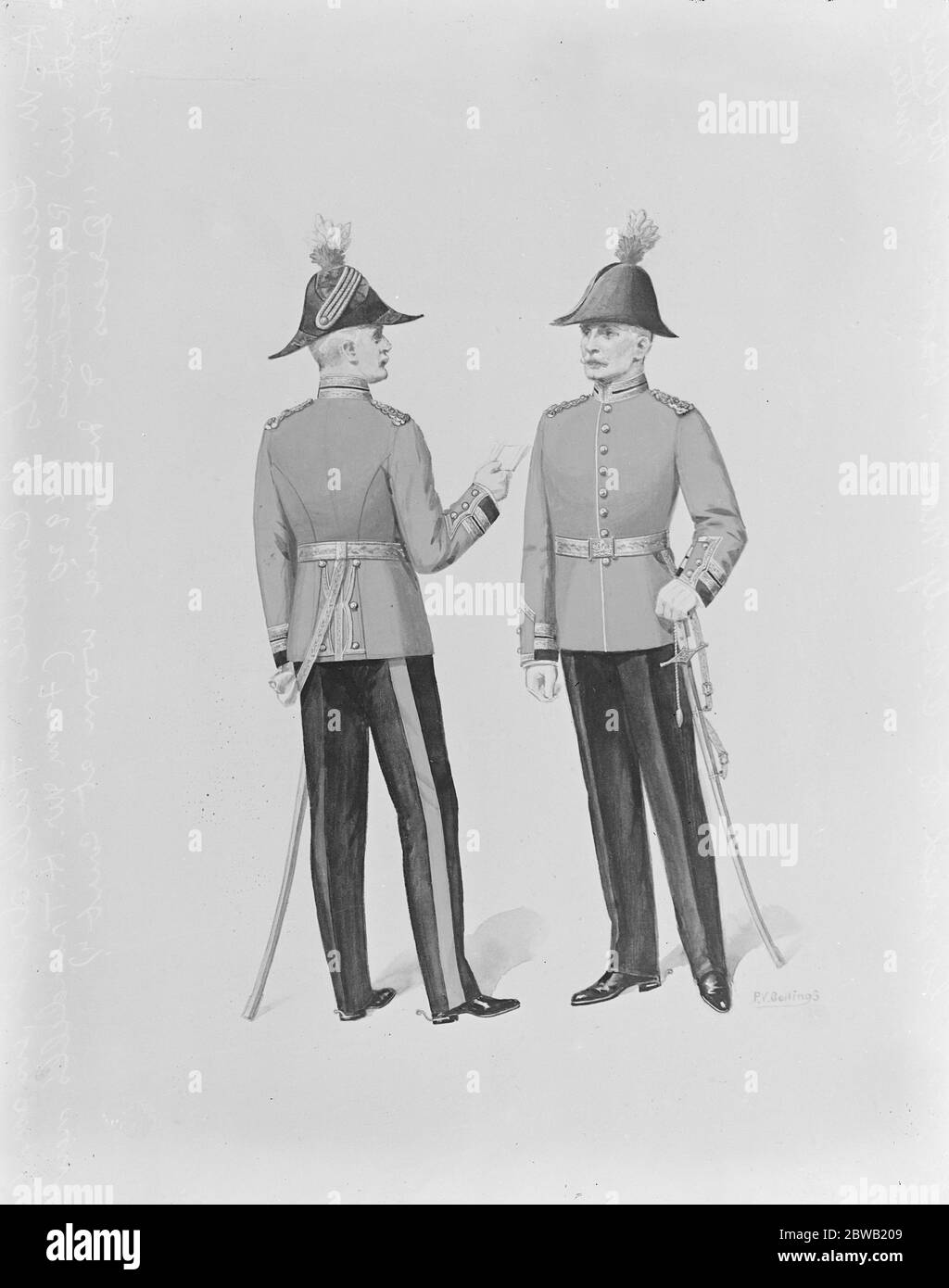 Illustration from Mr H Trendell 's book  Dress and Insignia Worn at Court  . His Majesty 's Lieutenants of Counties , full dress in accordance with the new Regulations issued by the War Office , 1920 . 2 May 1921 Stock Photo