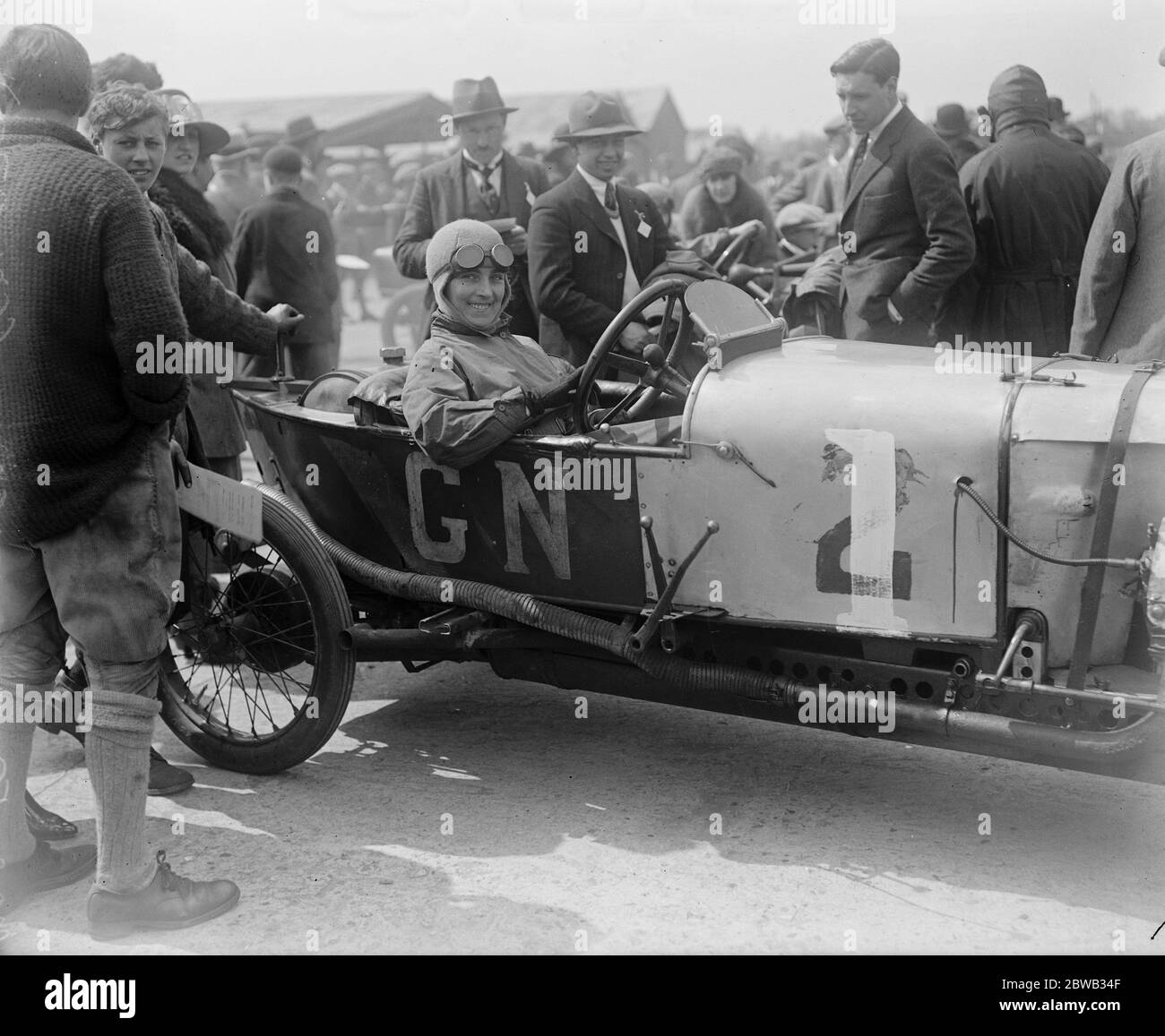 Members spring race meeting at Brooklands . Mrs Frazer Nash in ladies motor race at Brooklands . 29 April 1922 Stock Photo