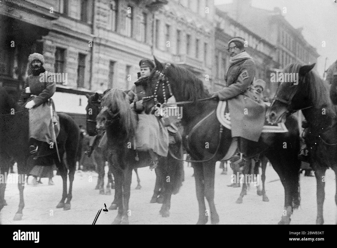 Bolshevik cavalrymen of Russia pictured of the streets of Petrograd 9 August 1920 Stock Photo