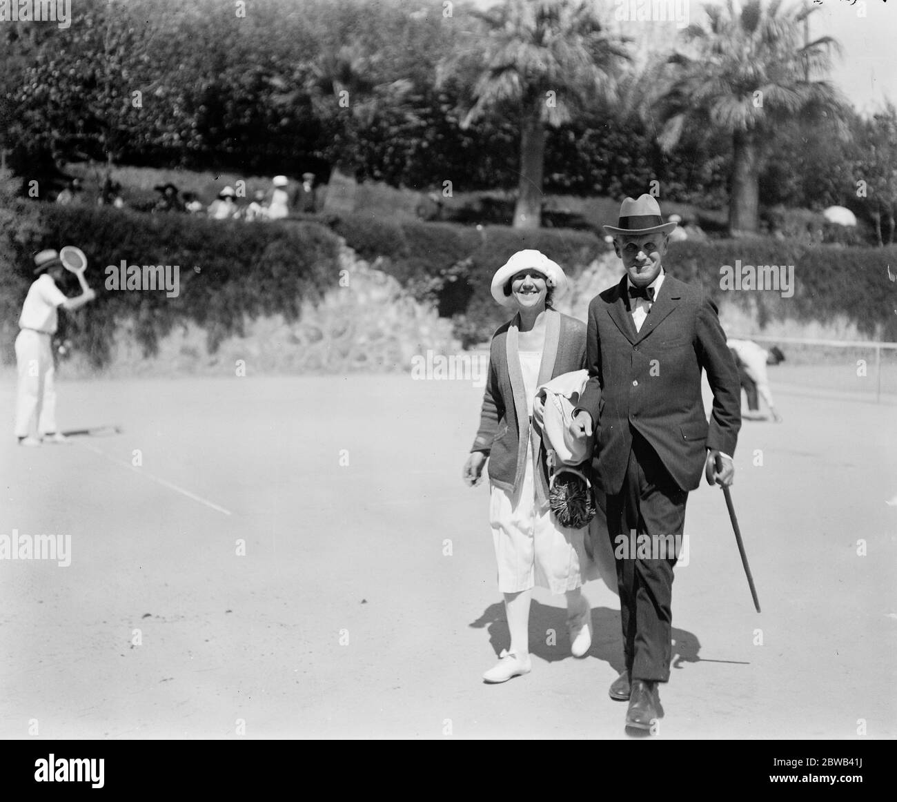 Annual international lawn tennis tournament on courts of Hotel Metropole Cannes Sir Arthur and Lady Crosfield on the courts 10 April 1922 Stock Photo