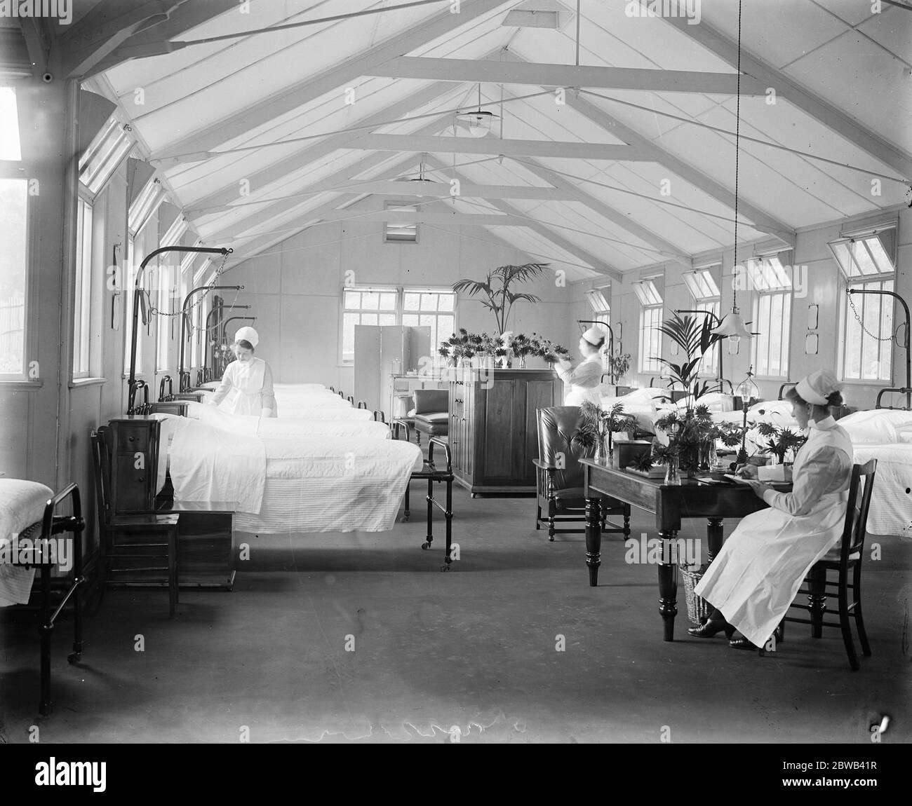 Opening of the new wing of Merthyr General Hospital An interior view of the Merthyr General Hospital in Wales , at the rear of which is the new wing 27 October 1922 Stock Photo