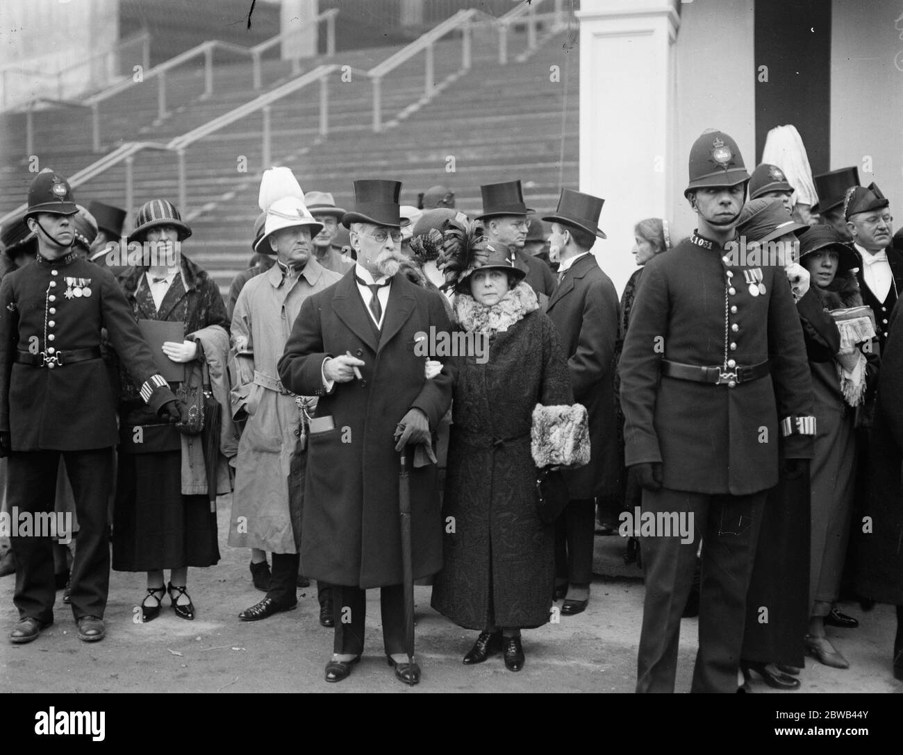 King opens British Empire exhibition . Mr and Mrs  Solly  Joel , leaving , after the opening ceremony . 1924 Stock Photo