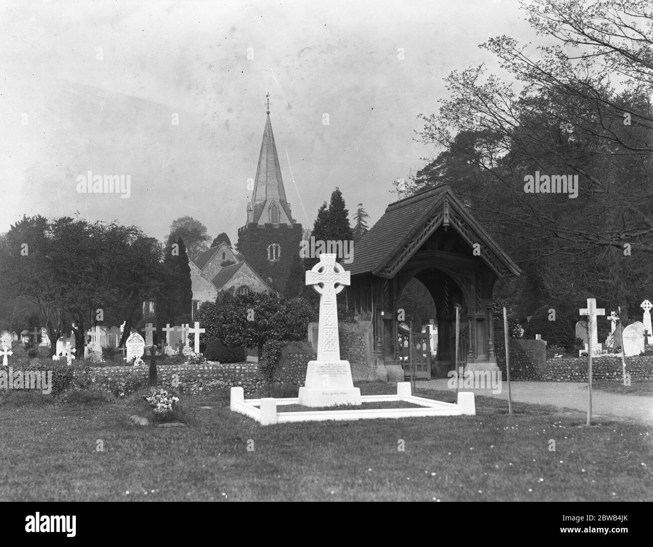 The steeple of Stoke Poges Church which has now been removed . 1924 Stock Photo