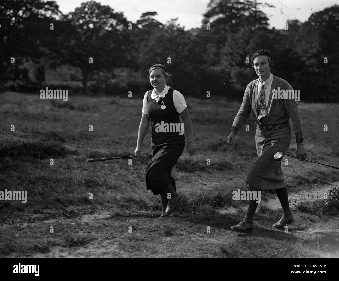 The English Ladies Close Golf Championship at the Royal Ashdown Forest Golf Club , Sussex . Miss Audrey Holmes and Miss Nancy Halstead . Stock Photo