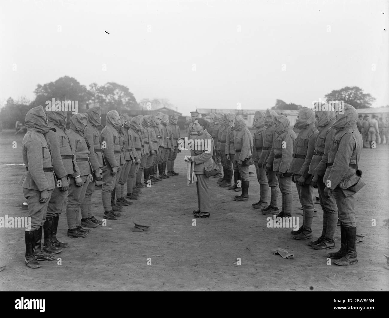 Portuguese troops in training , at Horsham , Sussex . Gas mask drill . Stock Photo