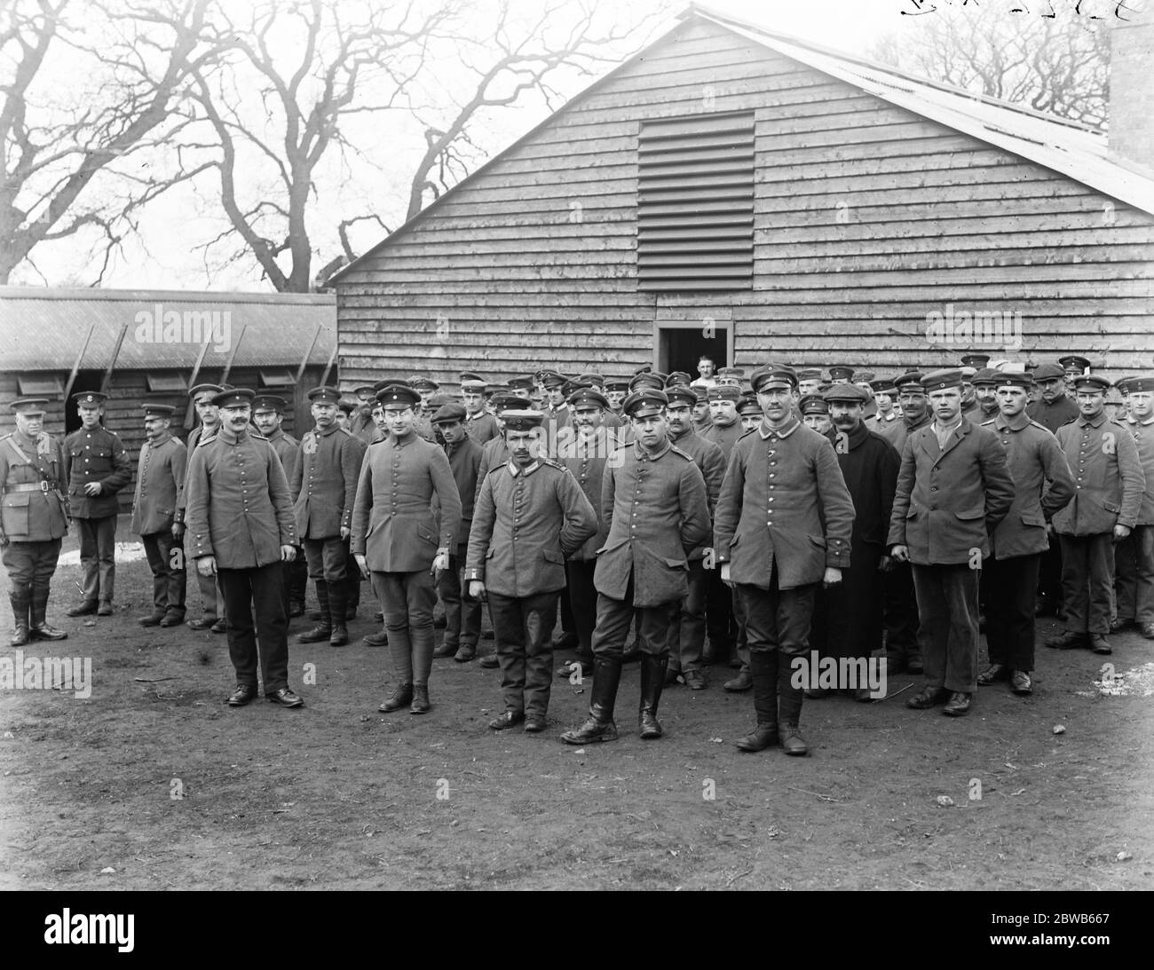 German prisoners on parade at Toddington Fruit Farm . Stock Photo