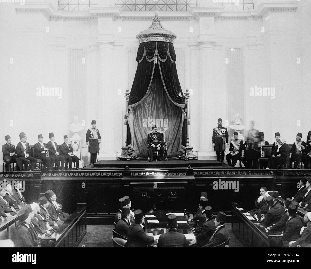 King Fuad I opened the new Egyptian Parliament in State , amidst impressive scenes . 1924 Stock Photo