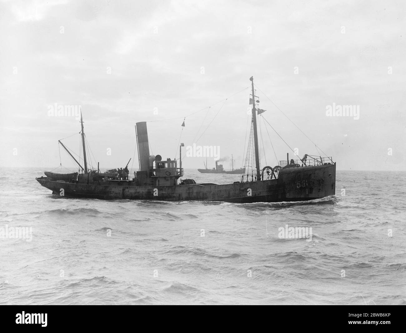 Mine sweeping in the English Channel during the Great War . Stock Photo