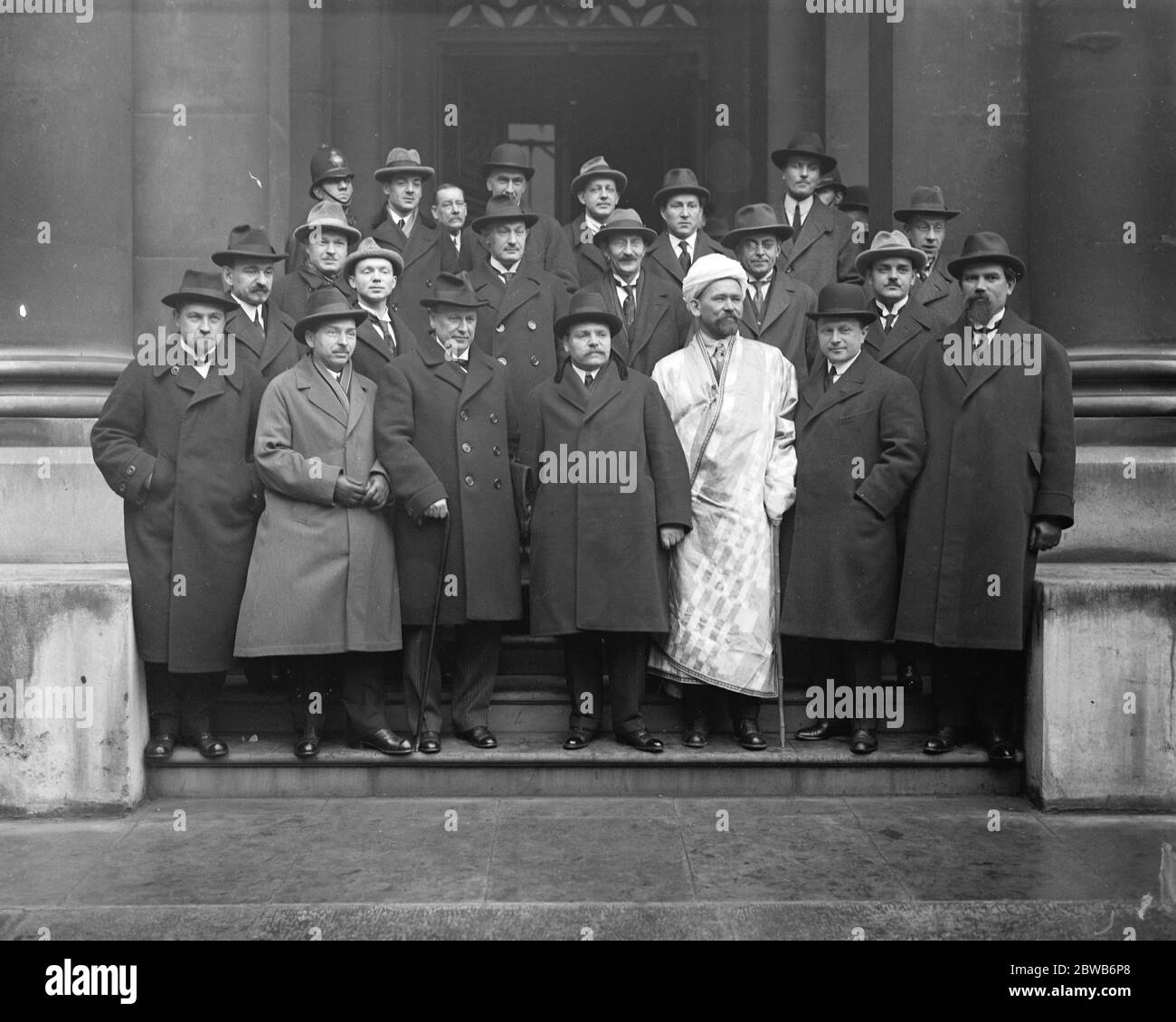 The Anglo - Russian Conference . The Anglo - Russian conference opened at the Foreign Office . The Soviet delegates , headed by M Rakovsky ( third from left ) , Soviet charge d ' Affaires in London , outside the Foreign Office 14 April 1924 Stock Photo
