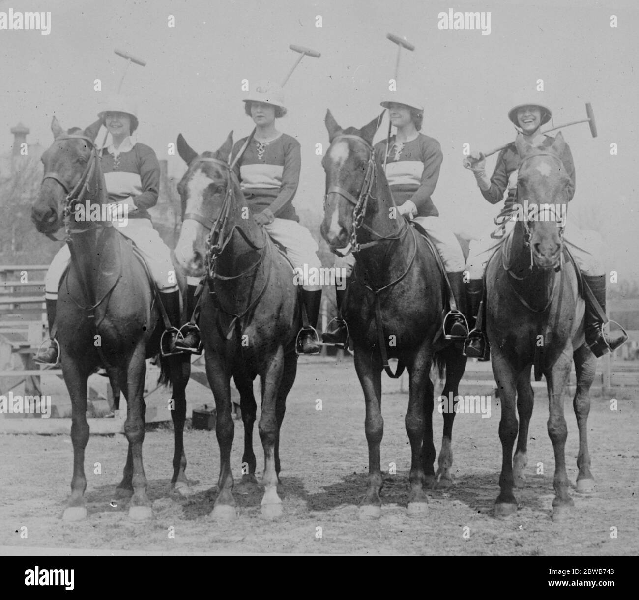 Undefeated Women ' s Polo Team . The American women ' s polo team of Fort Myer , Virginia , has gone through the current season without a defeat . The team , from left to right ; Mrs David A Taylor , Mrs H C Hine , Mrs T L Kitts and Mrs John H Irving . 29 April 1924 Stock Photo