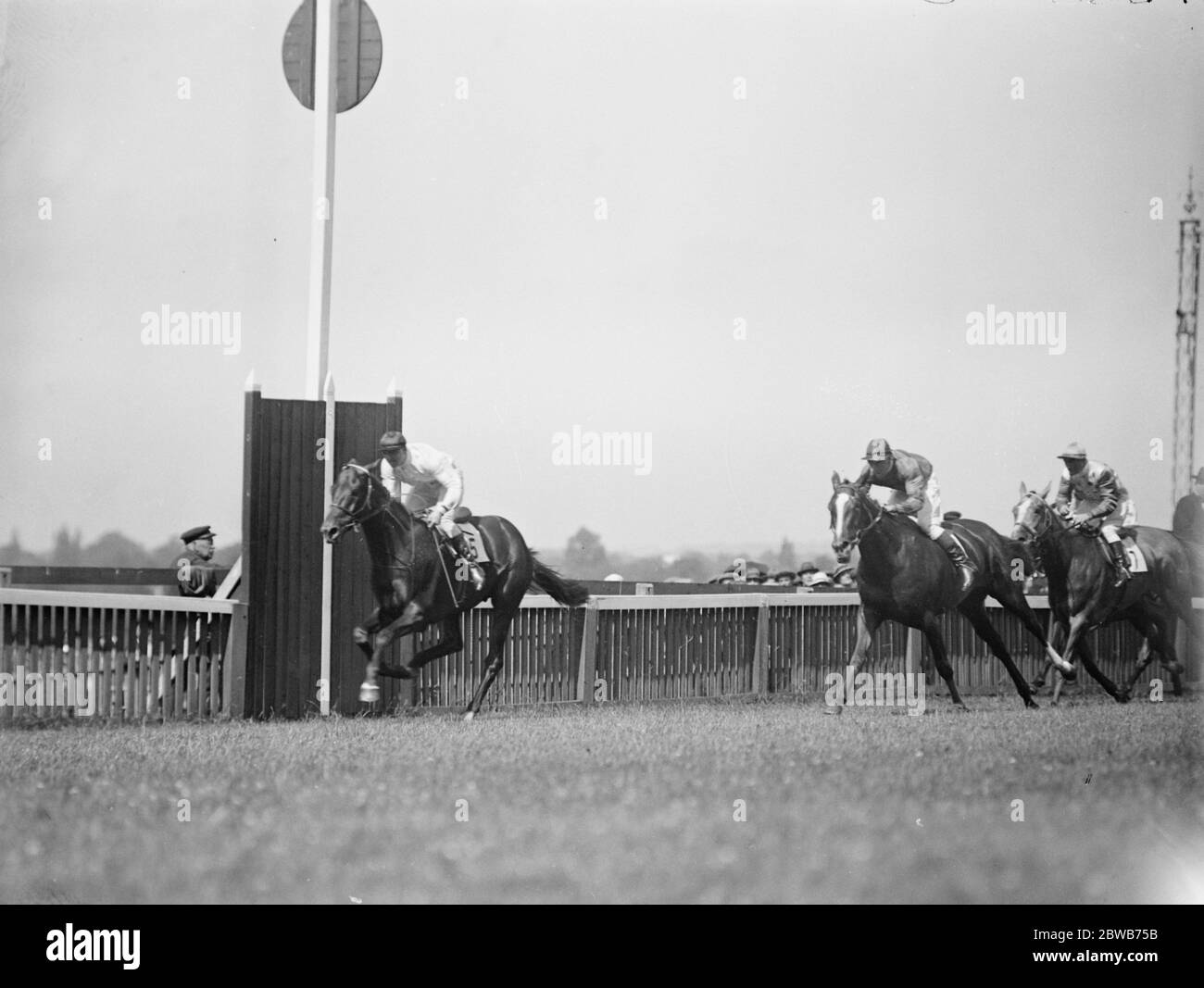 The King and Queen witness the race for the Eclipse Stakes . ' Saltash ' winning the Eclipse Stakes at Sandown Park in Esher , Surrey , England . 20 July 1923 Stock Photo