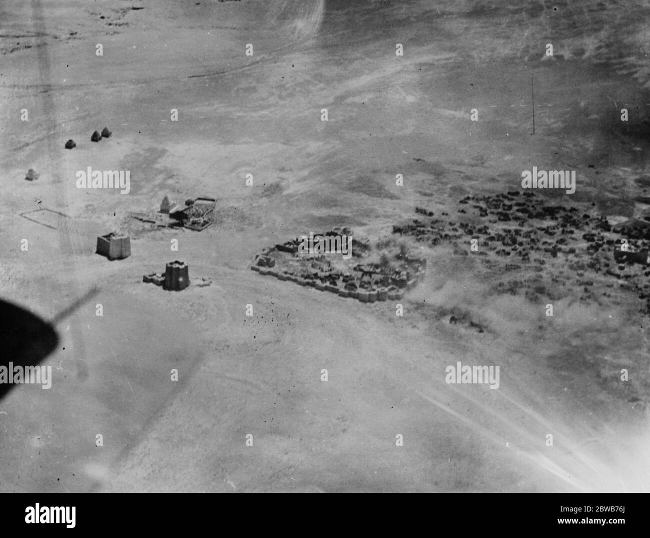 The British Military operations in Somaliland . Interesting new photographs . Bombs bursting on the Dervish Forts at Taleh , dropped from 1000 feet . 7 April 1920 Stock Photo