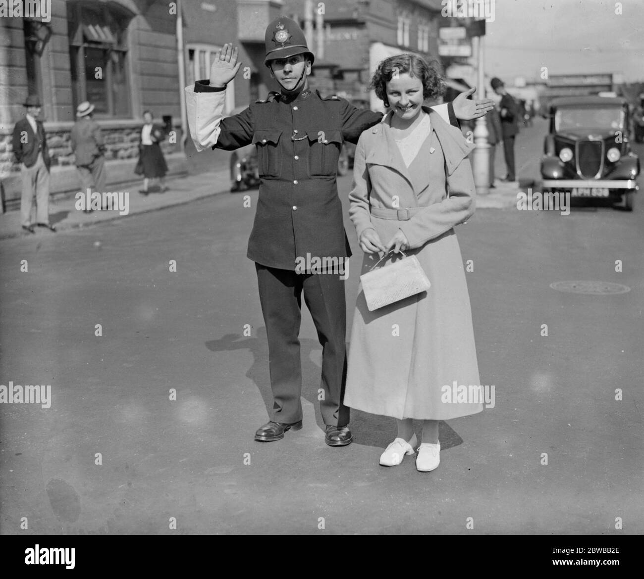 Epsom and Ewell Hospital carnival week . Miss Evelyn Buckland , Queen of Carnival and her fiance , PC Berridge of the local police force . 9th September 1933 Stock Photo