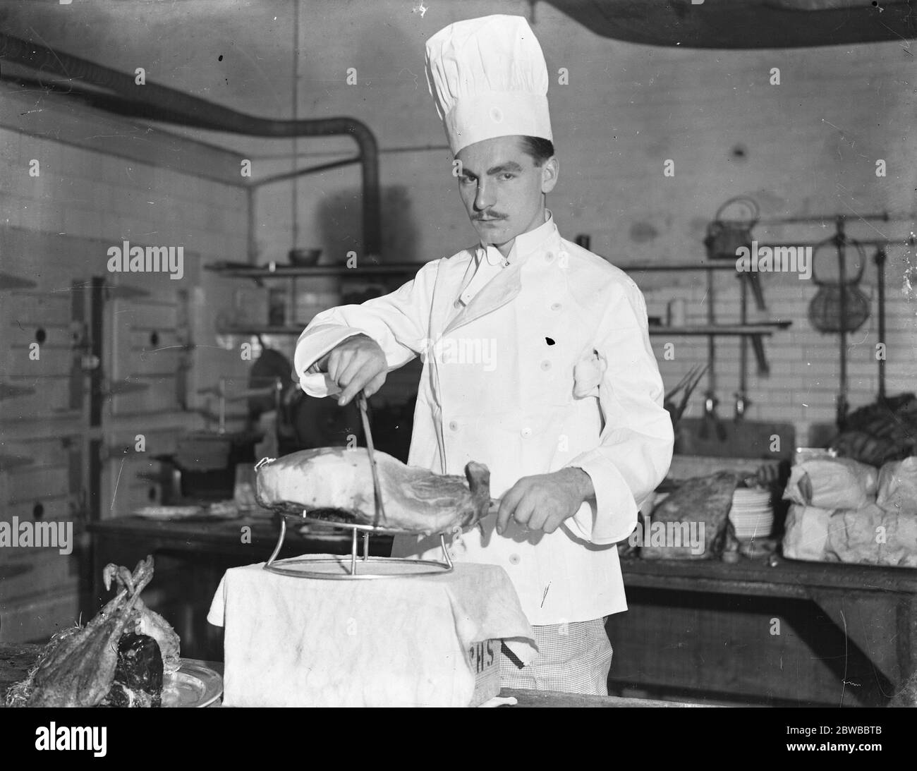 Admiral ' s Son as Chef Mr Roderick Stanhope Wemyss , Son of Vice Admiral Edward Wemyss , is now working at Grosvenor house as assistant chef . The first step in his new career of running an hotel . M . H Malet , the chef , in one picture is seen on right , tasting soup prepared by Mr Wemyss 13th January 1933 Stock Photo