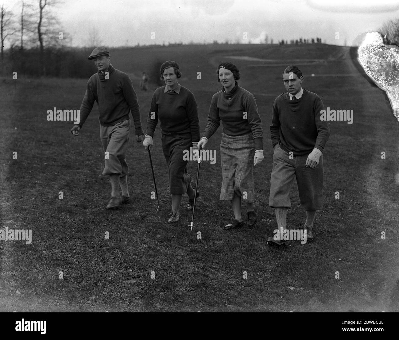 Miss Fishwick 's Ladies v Oxford University at Beaconsfield . A A Duncan , Miss Molly Gourlay , Miss Phyllis Wade and J J F Pennink . 1935 Stock Photo