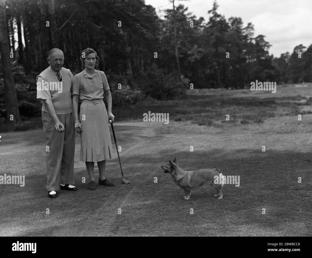 Ladies v Men at the New Zealand Golf Club . Col G D Hannay and Mrs A J Boyd 1939 Stock Photo