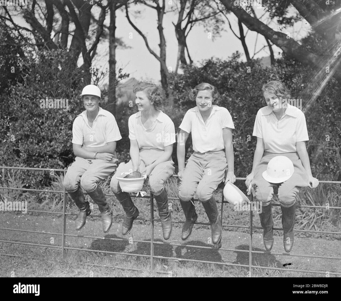 The London Ladies team , who met the Southdown Ladies team at Polo at Southwick . They are , from left to right ; Lady Priscilla Willoughby , Miss Muriel Wright, Lady Catherine Willoughby and Lady Violet Pakenham . 1933 Stock Photo