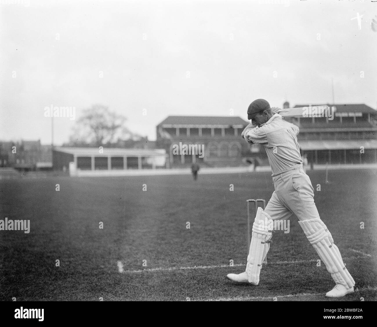 South African cricketers practice at the Kennington Oval , London Hubert Gouvaine Nummy Deane an attractive batsmen making a square cut 26 April 1924 Stock Photo